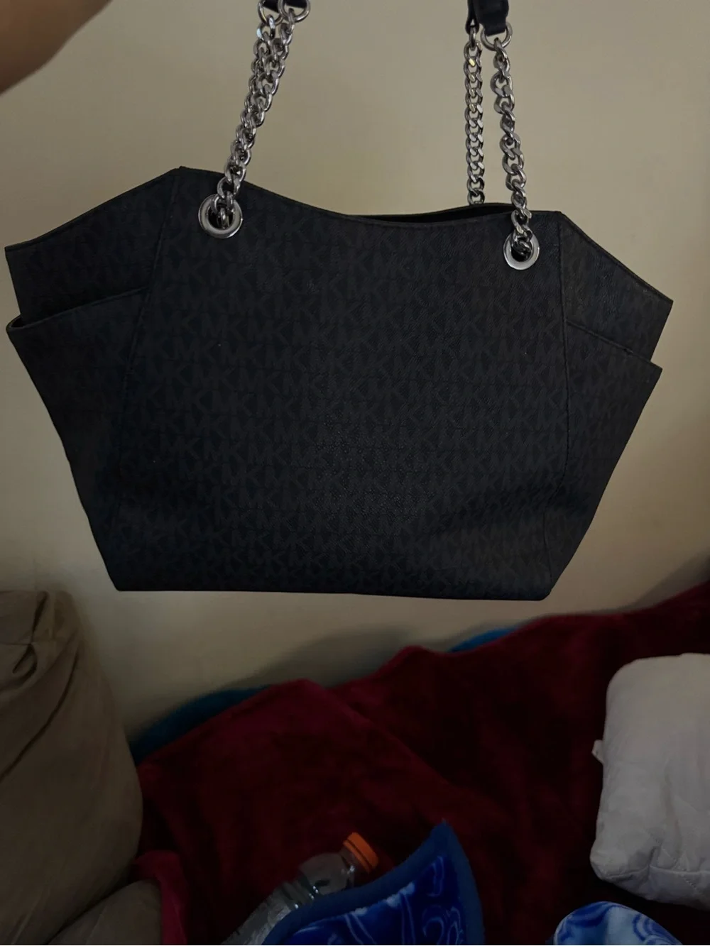 Michael Kors Black MK Signature Chain Strap Tote